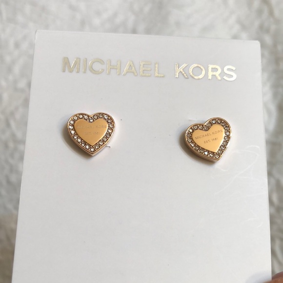 Michael Kors Rose Gold Plated Stainless Steel Crystal Heart Stud Earrings NWT - Picture 11 of 16
